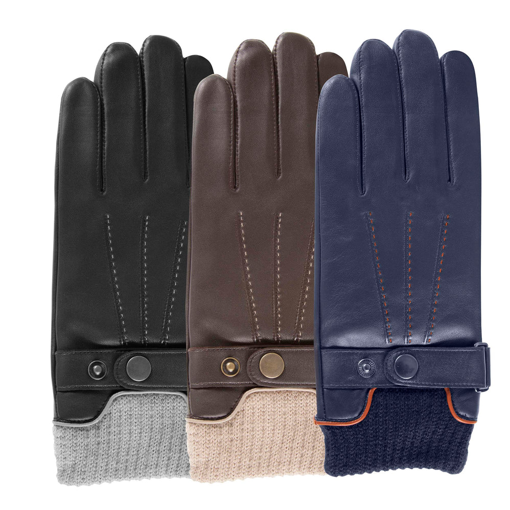 Guantes Hombre táctiles cuero puño de tejido Marrón - Isotoner