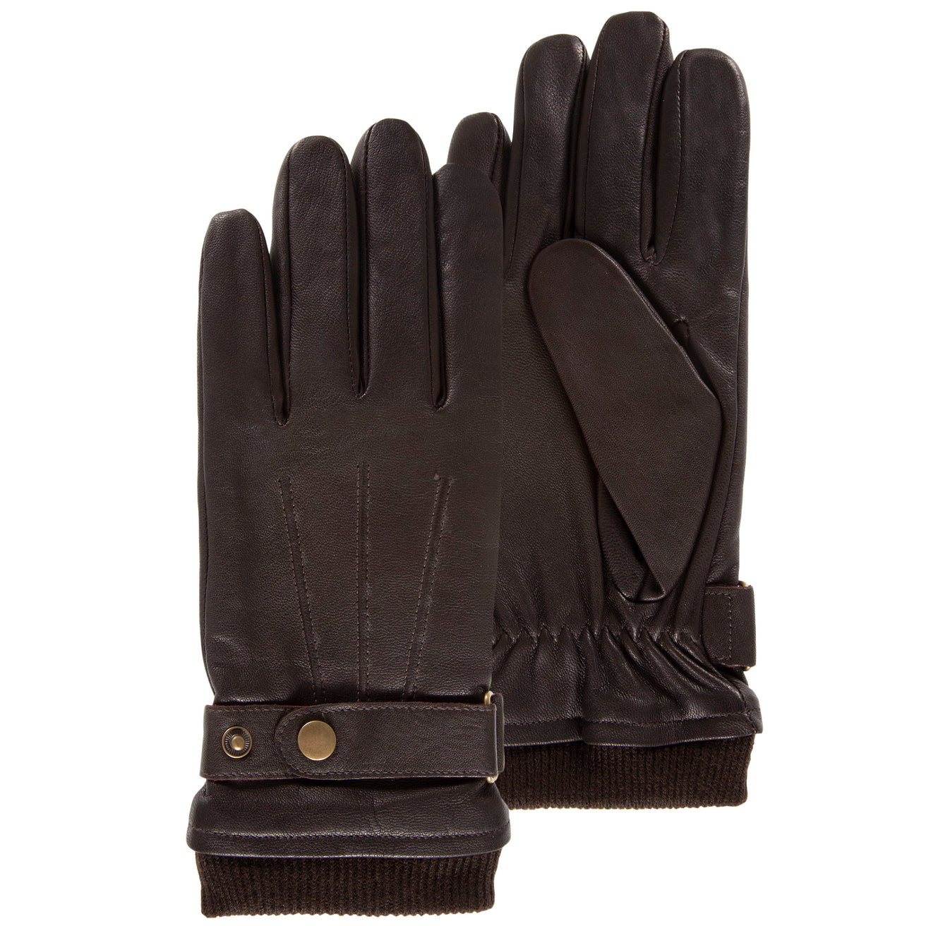 Guantes Hombre táctiles cuero correa de ajuste Marrón