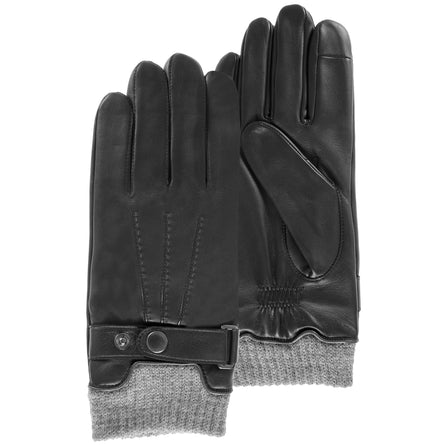 Guantes Hombre táctiles cuero puño de tejido Negro - Isotoner