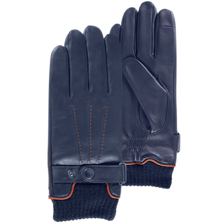 Guantes Hombre táctiles cuero puño de tejido Marino - Isotoner