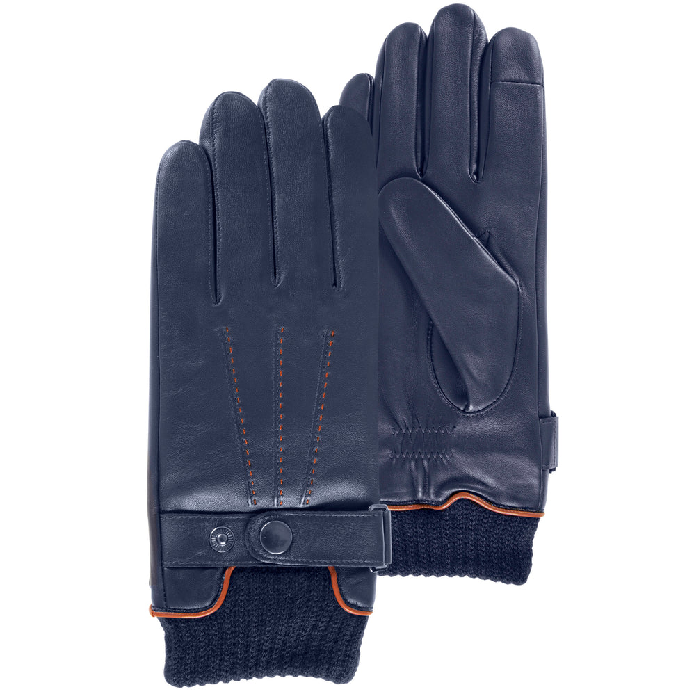 Guantes Hombre táctiles cuero puño de tejido Marino - Isotoner