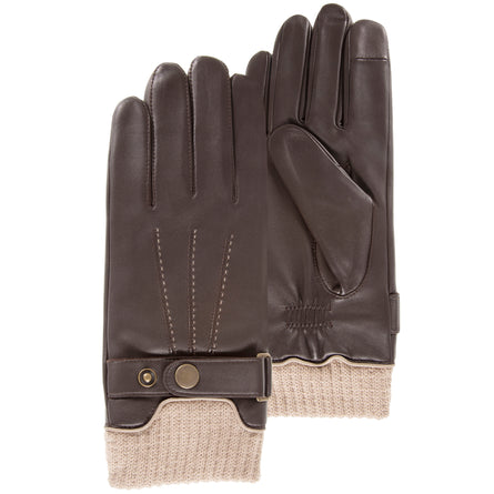 Guantes Hombre táctiles cuero puño de tejido Marrón - Isotoner