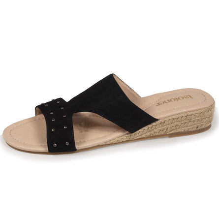 Mules Mujer con tacón cuerda efecto ante Negro - Isotoner