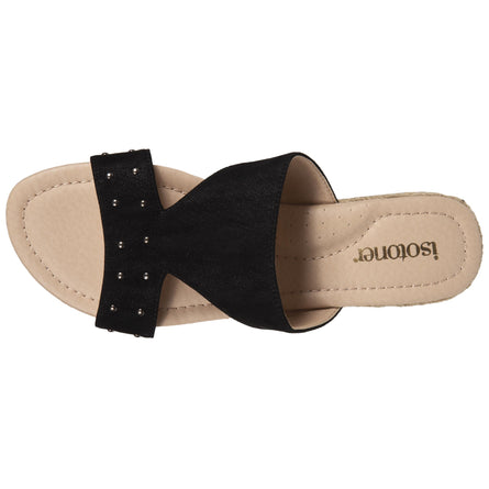 Mules Mujer con tacón cuerda efecto ante Negro - Isotoner