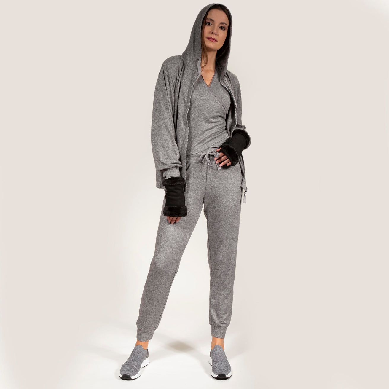 Sudadera con capucha Mujer Gris jaspeado