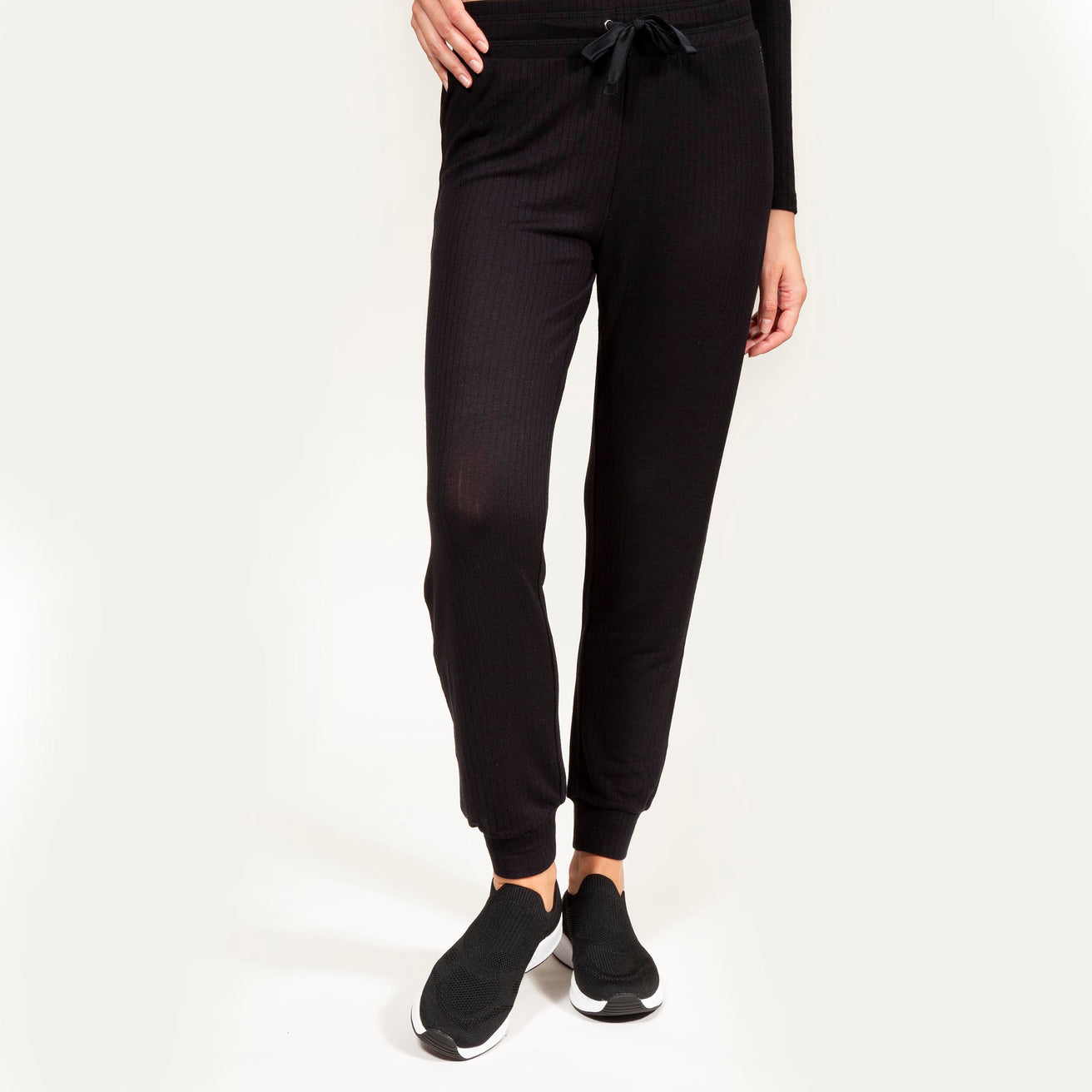 Pantalón jogger Mujer malla acanalado Negro
