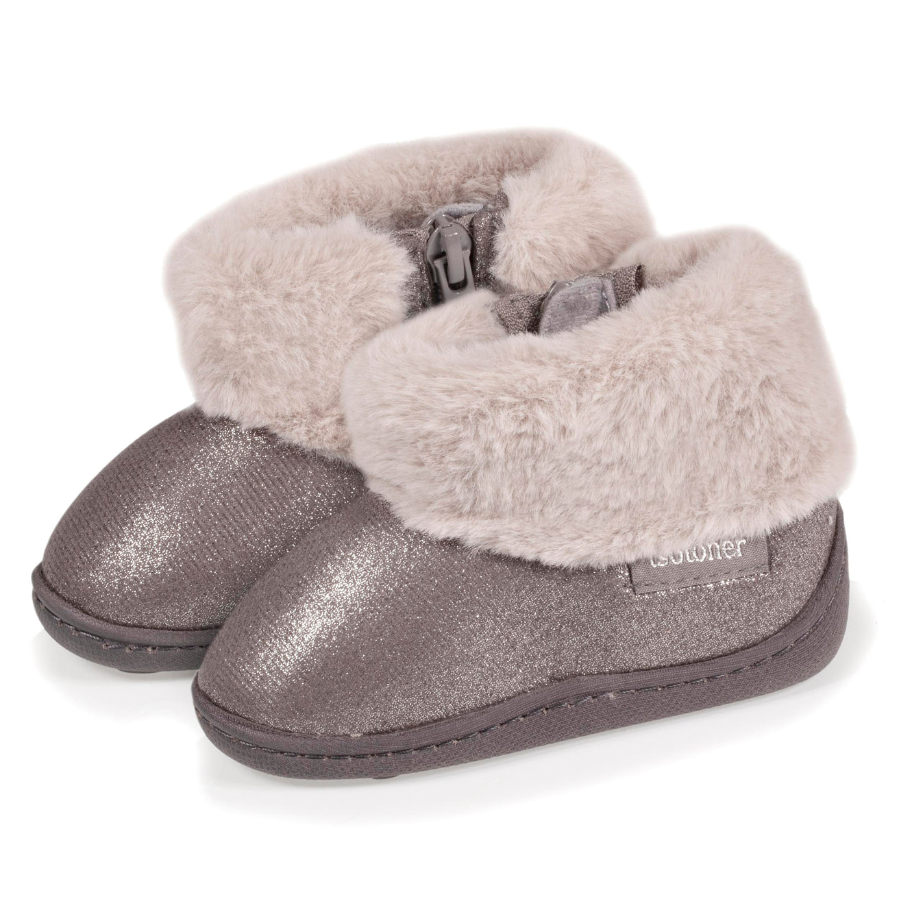 Zapatillas de casa botines cremallera Bebe Gris irisado