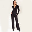 Pantalón largo Mujer malla acanalado Negro