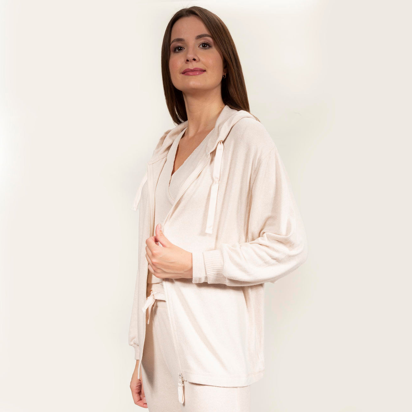 Sudadera con capucha Mujer Beige