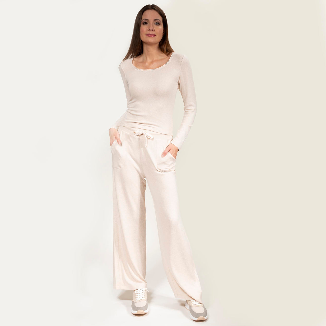 Camiseta de cuello cuadrado Mujer Beige